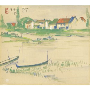 画像: 土田麦僊色紙額「仏国所見」