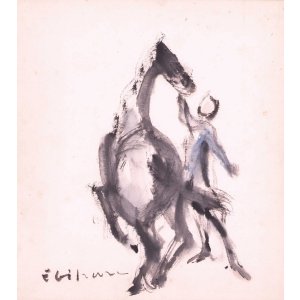 画像: 海老原喜之助色紙「調馬」