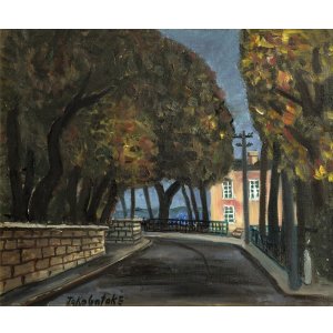 画像: 高畠達四郎油彩額「海の見える道」