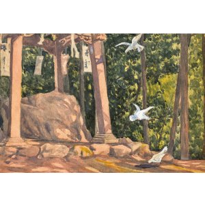 画像: 古賀春江水彩画額「境内」