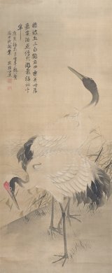 画像: 跡見花蹊画賛幅「双鶴図」