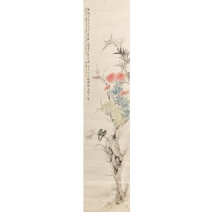 画像: 川上冬崖画賛幅「菊花鳥」