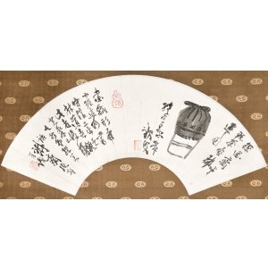 画像: 富岡鉄斎画賛扇面幅「茶壺都返之図」