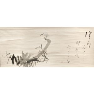 画像: 建部凌岱画賛幅「枯木白鷺図」