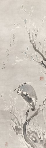 画像: 建部凌岱・玄中画賛幅「鷺図」