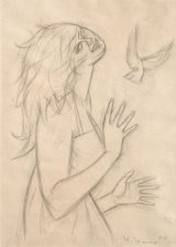 画像: 山中春雄デッサン額「鳥女」