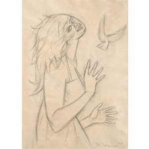 画像: 山中春雄デッサン額「鳥女」