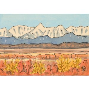 画像: 坂本直行画額「初冬の楽古岳（南日高）」