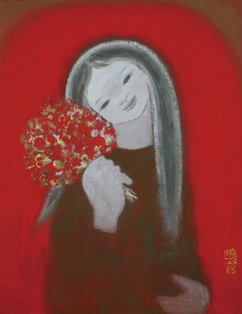 画像1: 幸田暁冶画額「花持つ少女」