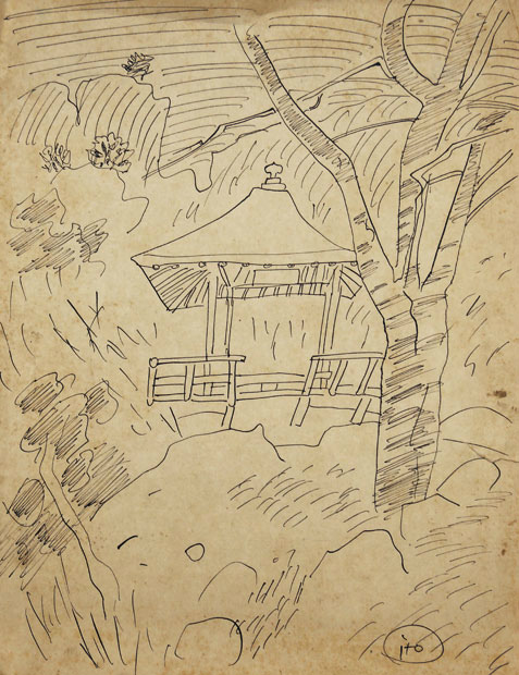 画像1: 伊藤廉素描「山中の寺」