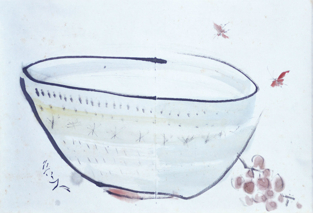 画像1: 北大路魯山人画幅「鉢にぶどうと蝶」
