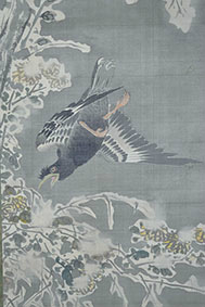 画像: 建部寒葉斎画幅「雪中南天　鷹と叭々鳥」江戸期書画