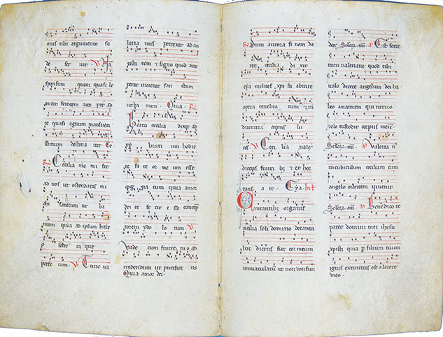 画像: 中世聖歌楽譜　羊皮紙４頁　Medieval chant score: 4 pages of parchment