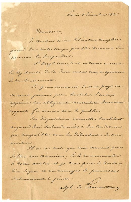 画像1: アルフォンス・ド・ラマルティーヌ書簡