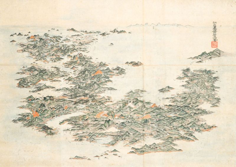 画像: 鍬形惠斎木版画幅「日本鳥瞰図」