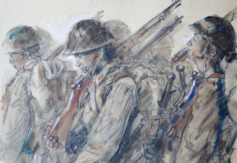 画像: 宮本三郎素描額「行軍の兵士」