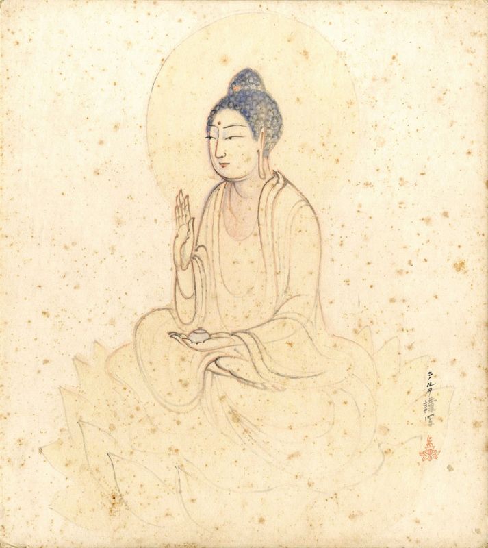 画像1: 秦テルヲ色紙「蓮上仏陀」
