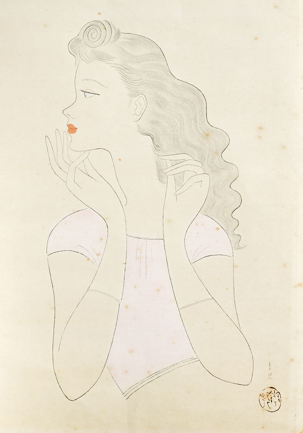 画像1: 東郷青児木版画「横顔の婦人」