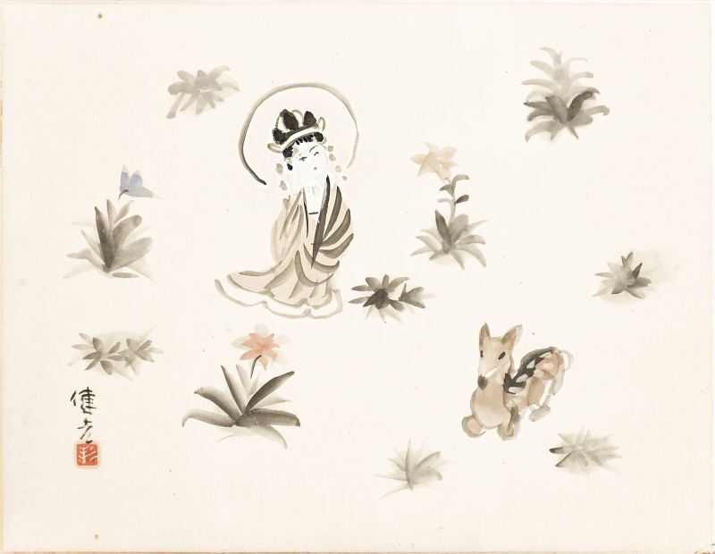 画像1: 杉本健吉画額「春日野　鹿」