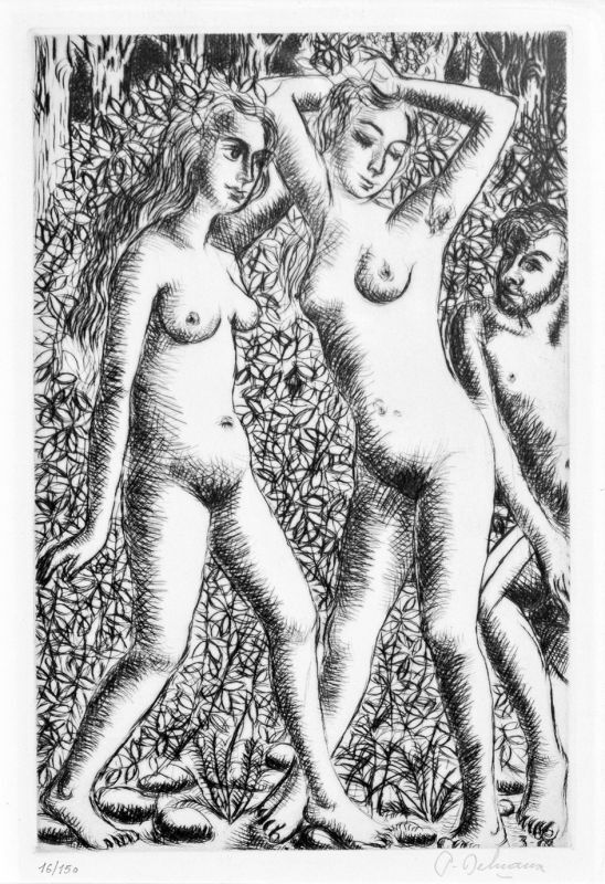 画像1: ポール・デルヴォー銅版画「裸婦」