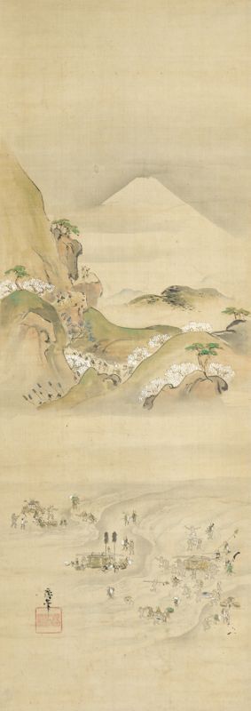 画像1: 喜多武清画幅「大井川渡し図」