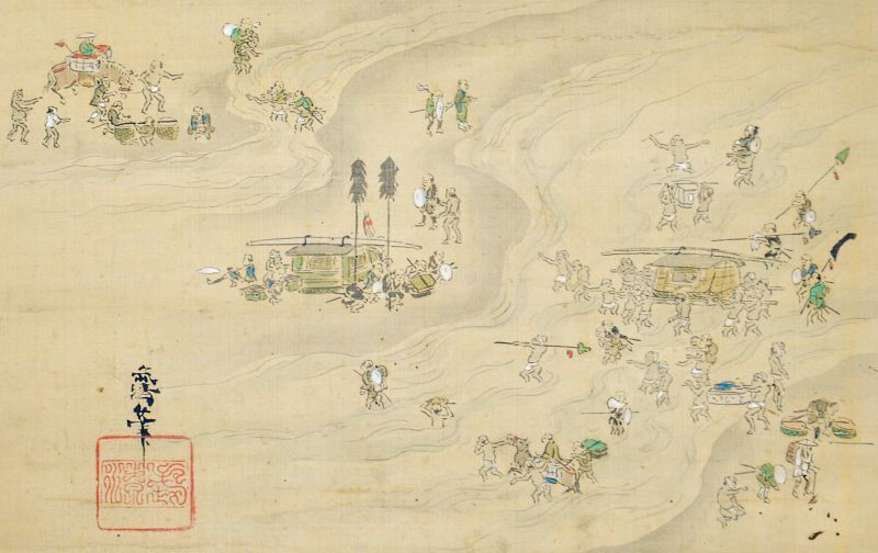 画像: 喜多武清画幅「大井川渡し図」