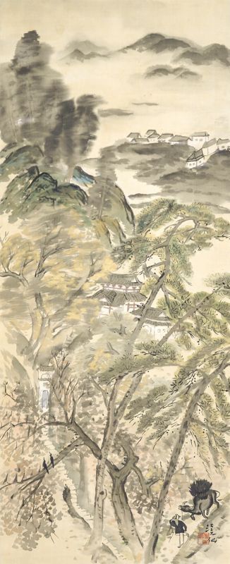 画像1: 富田溪仙画幅「鼓山の暮秋」