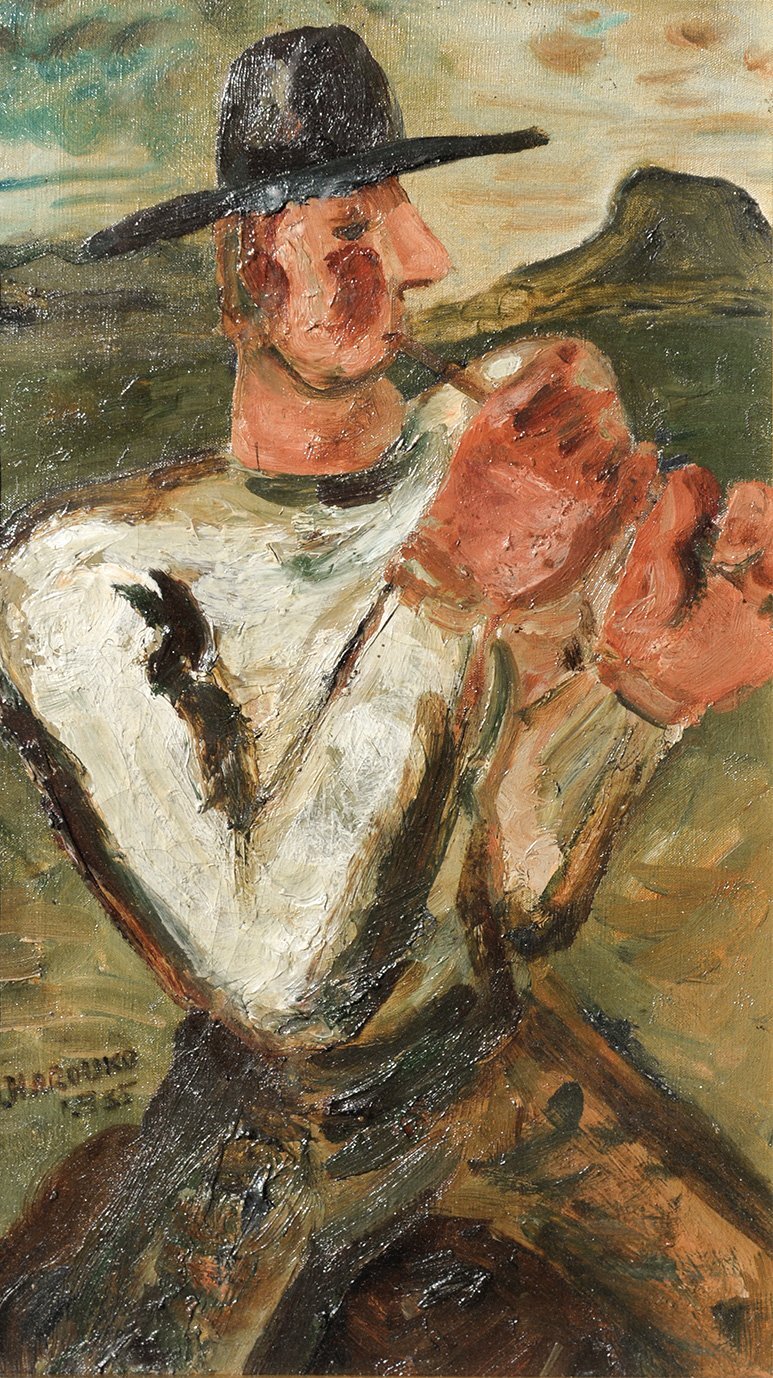 画像1: 長谷川春子画額「笛を吹く男」