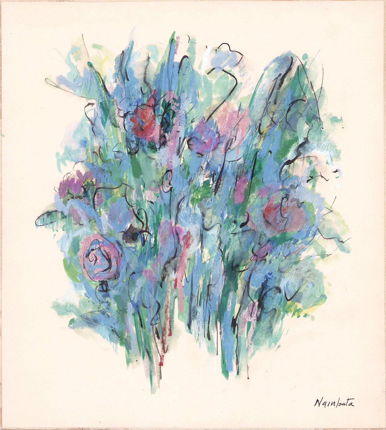 画像1: 難波田龍起色紙「花」