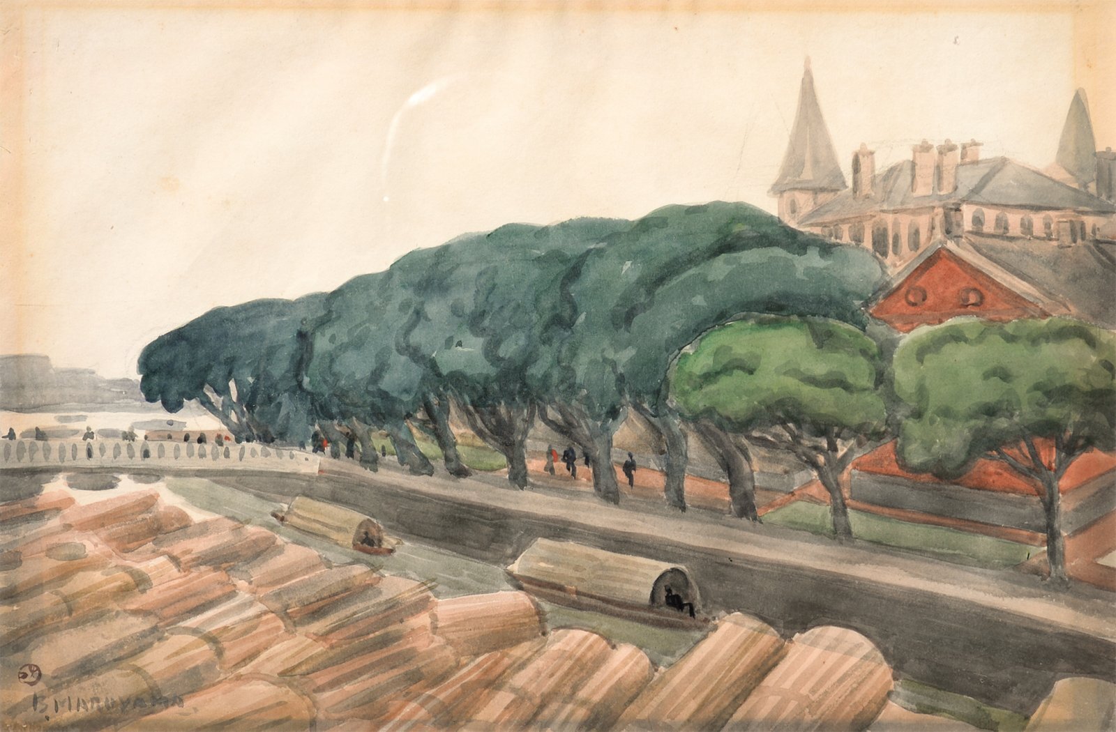 画像1: 丸山晩霞水彩画「欧州風景」