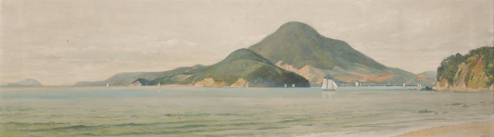 画像1: 下村爲山油彩額「高山港遠望」