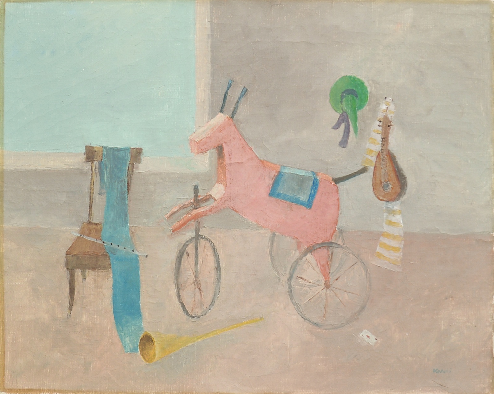 画像1: 小杉小二郎画額「牛の玩具の静物」