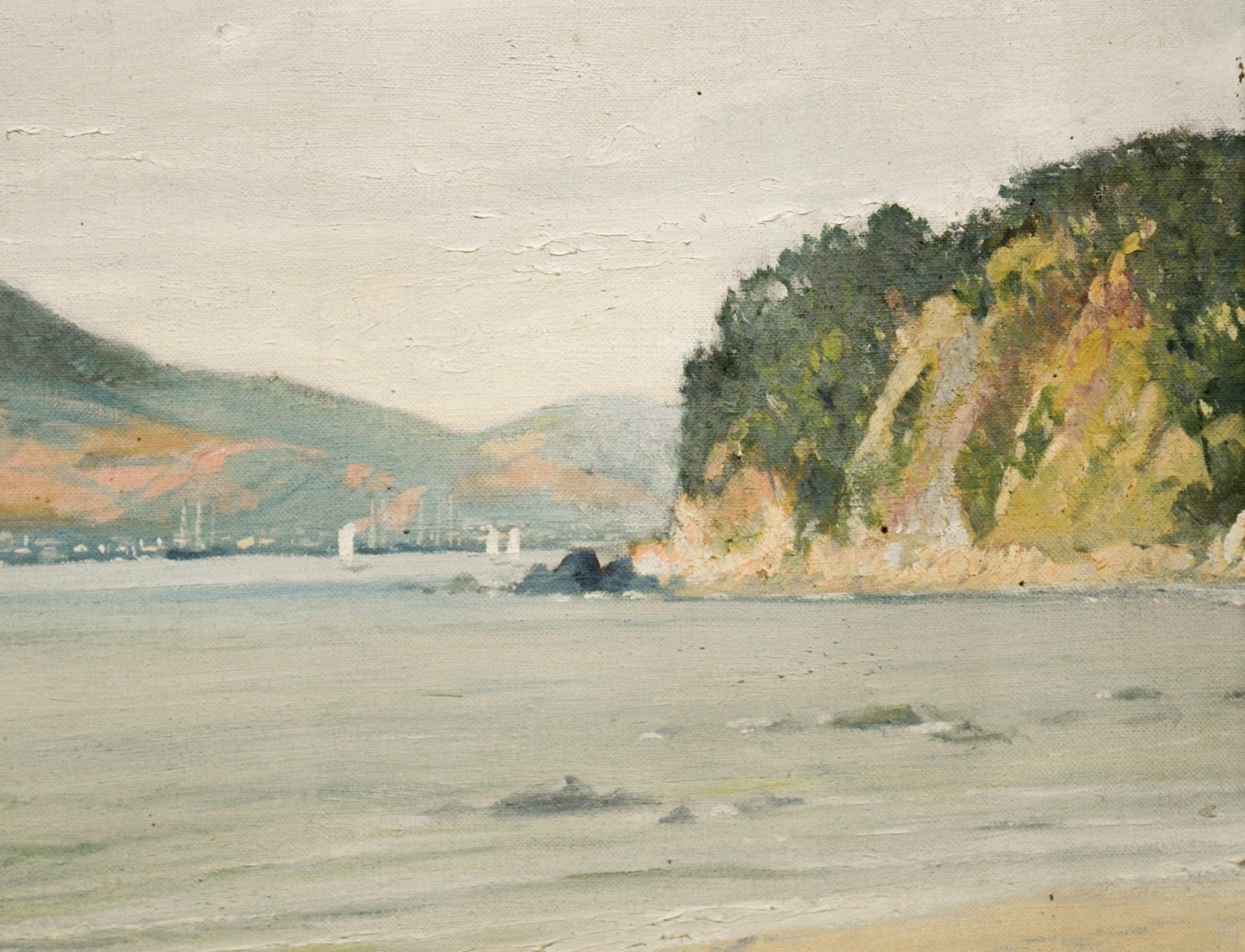 画像: 下村爲山油彩額「高山港遠望」