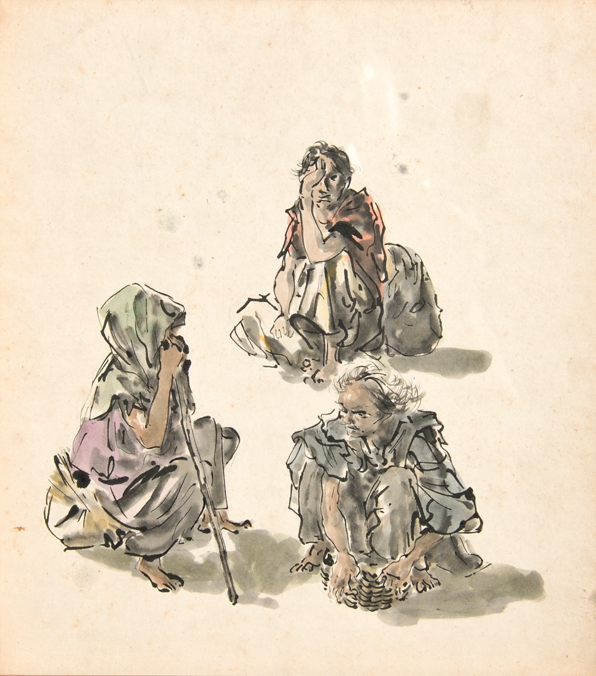 画像: 向井潤吉南方スケッチ色紙額３枚