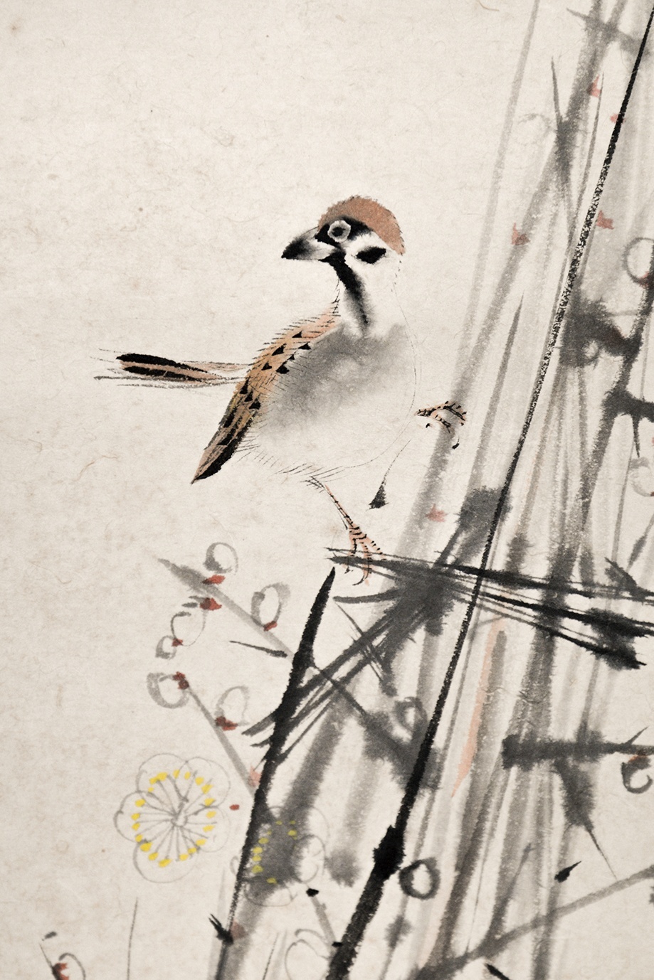 画像: 平福百穂画幅「梅に雀」