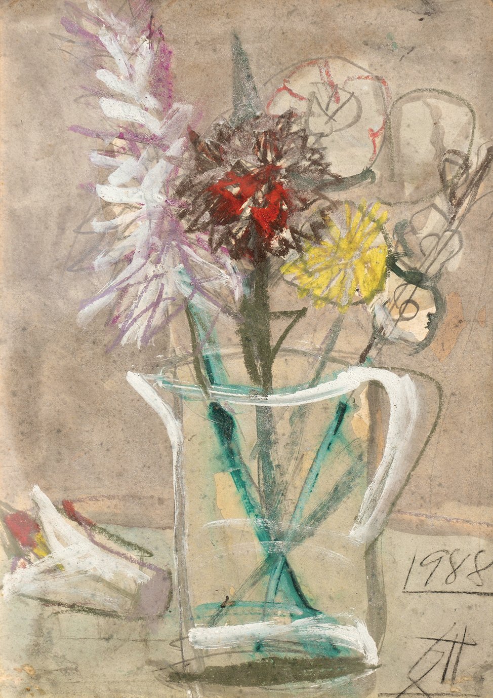 画像1: 須田剋太画額「ガラスの花瓶」