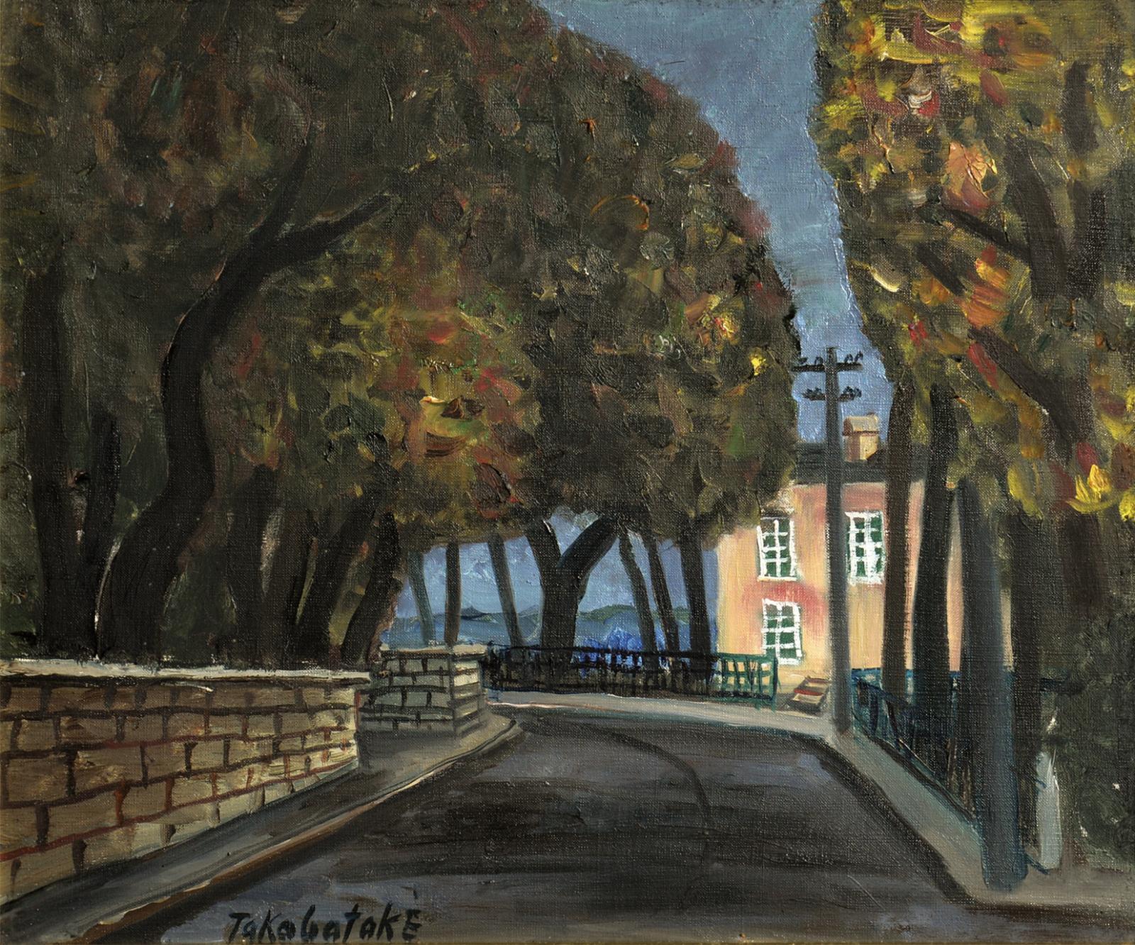 画像1: 高畠達四郎油彩額「海の見える道」