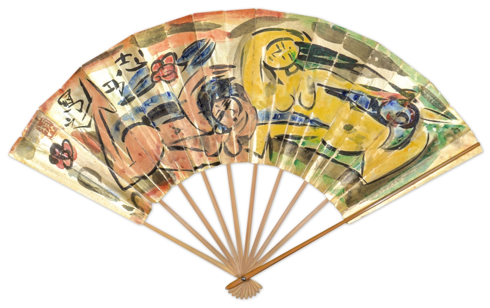 画像1: 棟方忘功表裏墨画賛扇「飛天図」