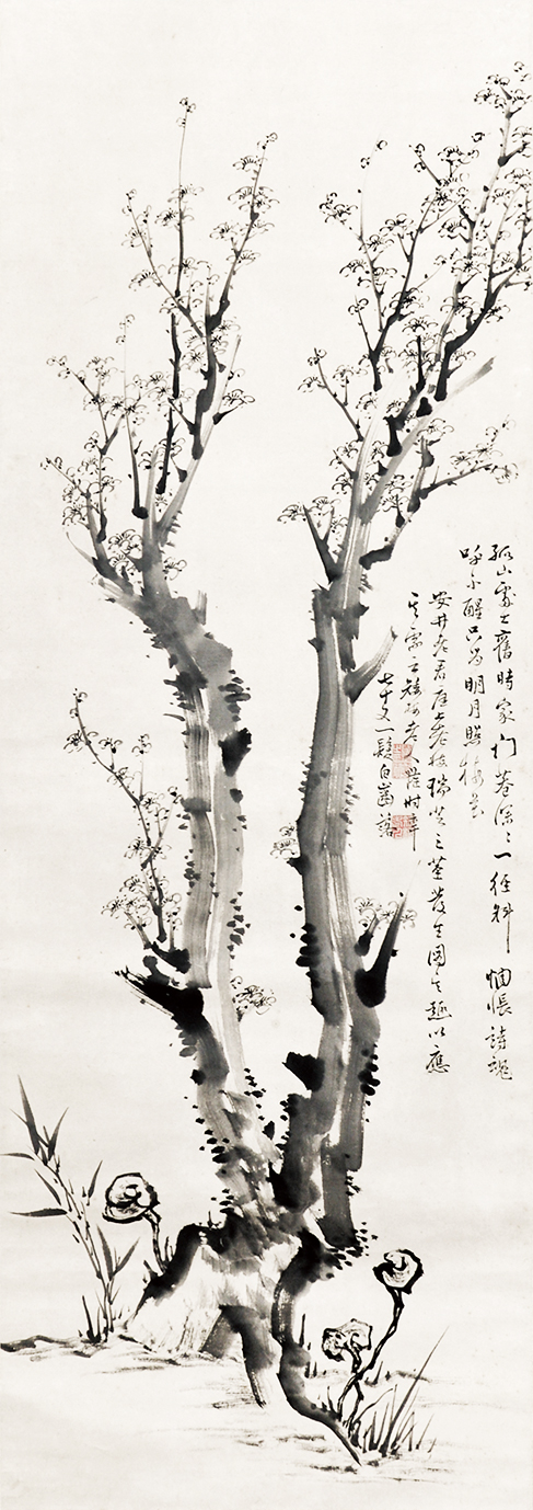 画像: 野呂介石墨梅・菊池海叟題詩双幅