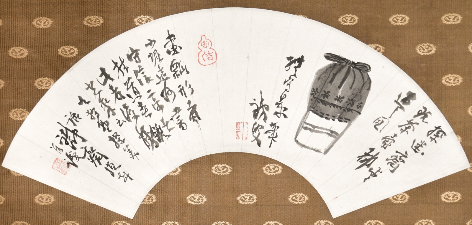 画像1: 富岡鉄斎画賛扇面幅「茶壺都返之図」