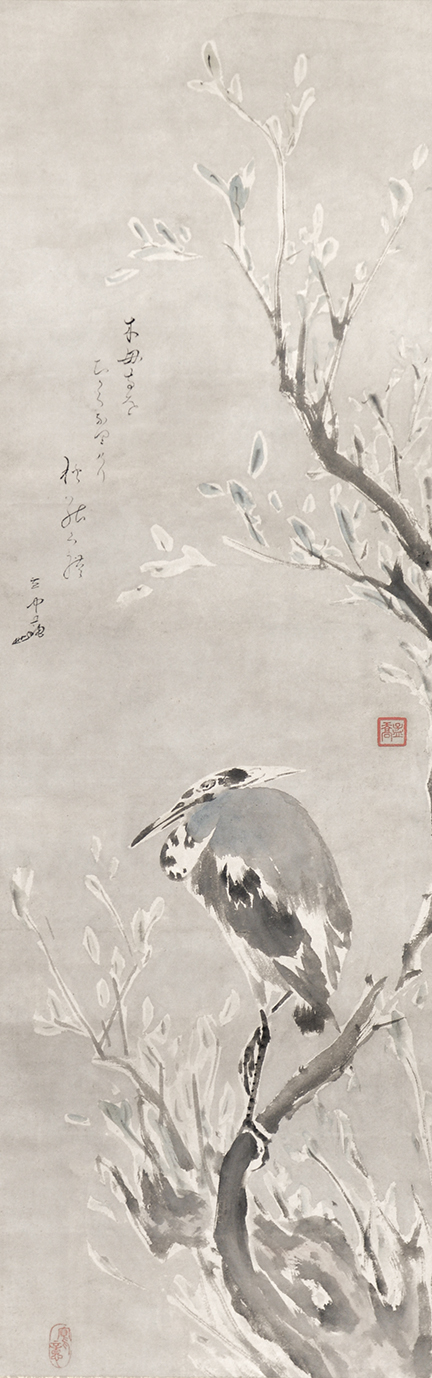 画像1: 建部凌岱・玄中画賛幅「鷺図」