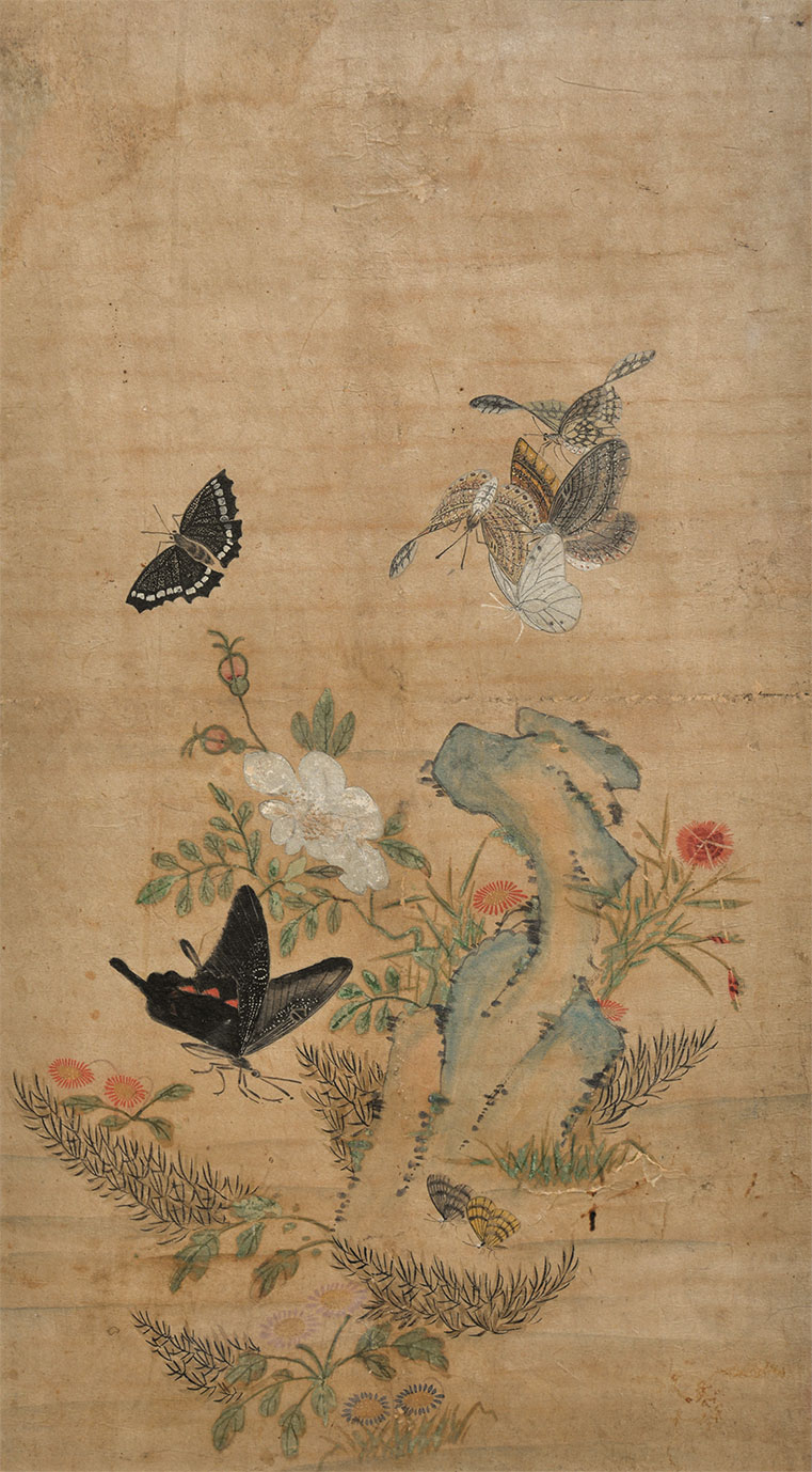 画像1: 李朝民画額「飛蝶図」
