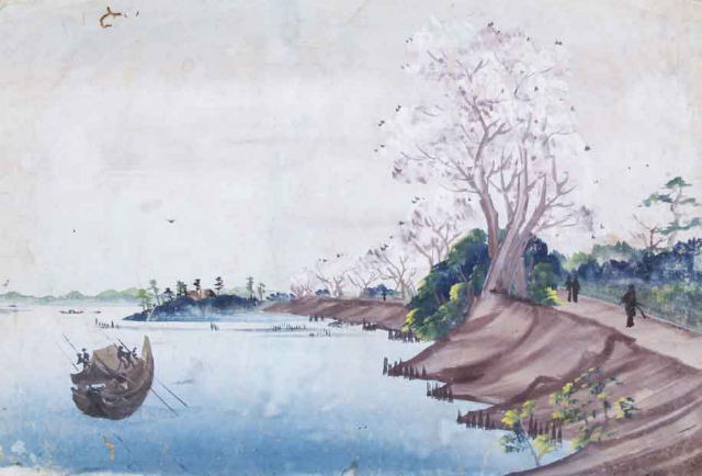 画像1: 泥絵「川堤桜花図」