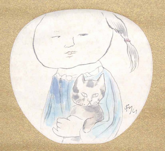 画像1: 脇田和画幅「猫抱く少女」
